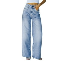 Booker Ženske pantalone pamučno oprane ravne labave opreme široke noge visokog struka plus veličine