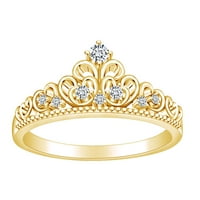 Okrugli oblik Bijela kubična cirkonija princeza kruna za angažman prsten za angažman u 14k žuto zlato preko sterlinga srebrne prstene veličine-8,5