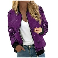 Feternalne jakne za žene dugih rukava lagana zip useljena f Print Outerwear Casual Quilted Jackets Whith