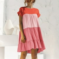 Outfmvch Summer haljina ružičasta haljina dame okruglog vrata za šivanje labave haljine kratke suknje