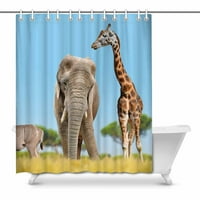 Afrički slon Giraffe Kudu i lav na dekoru Savannah, vodootporni poliesterski tuš za kupatilo ukrasi za kupanje