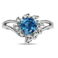 Star K Pear Oblik Pravi plavi Topaz Halo Split Shanke prsten u KT Rose Gold Veličina Ženska odrasla osoba