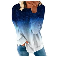 Duksevi za žene Jesen modni casual crewneck dugih rukava pulover Print Bode Split Tanki bluze Navy Plavi