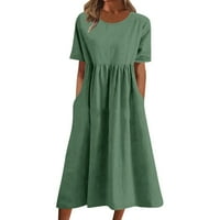 Pxiakgy ženska modna haljina s kratkim rukavima O vrat džepna haljina casual print kratka crewneck haljina opruge zelena + m
