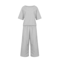 Dyegold Outfits za žene ljetne pamučne majice s kratkim rukavima sa širokim pantalonama za noge Ljeto Plus setovi za odmor