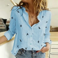Jeseni džemperi za žene prevelizirani džemperi za žene dugih rukava Bluza Udobnost košulja gumba za ispis Stil Blue 3xl