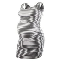 Haljina trudnice Eyicmarn Stripe bez rukava od rukava Slim midi haljina s rezervoarom Summer Ležerstva