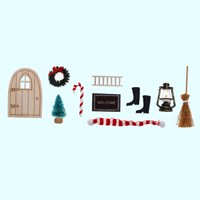 Mairbeon set sallhouse Broom Wide Aplikacija Universal Wood Mini kuća ELF vrata Božićni ukras set za kuću lutka