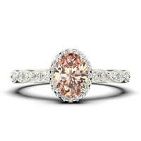 Art Deco 1. Karat ovalni morgatit i dijamantni movali klasični zaručni prsten, halo vjenčani prsten u srebru u srebru sa 18k bijelim zlatnim poklonom za svoj poklon za, supruga, osvajanje