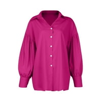 Ženske poslovne ležerne duge košulje dugih rukava sa rukavima lagano-majice labave majice za ženske gumne sa čvrstim bojama niz vrhove