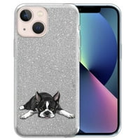 Silver Glitter futrola, blistaju TPU poklopac za Apple iPhone plus 6.7 , pas boston terijer koji leži pogled prema gore