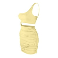 Ženske oblače čvrsto jedno rame Mini casual ljetni haljina bez rukava žuti xs