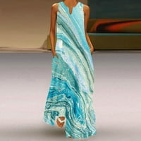 FINELYLOVE Flowy Maxi haljina Ležerne ljetne haljine A-line dugih rukava bez rukava plava s