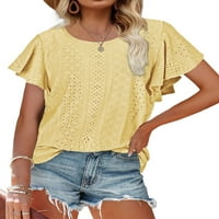 Sanviglor dame majica čipka u šuplju tee čvrsta boja majica modni ljetni vrhovi pulover na plaži žuti m