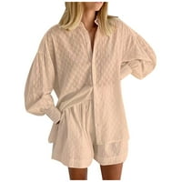 JOAA ženske posteljine od posteljine pune boje casual otvorenih prednjih tastera niz majicu i široke