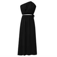 Ljetne haljine za žene Midi haljina bez rukava casual a-line čvrsta jedno ramena haljina crna xxl
