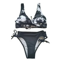 Ženski kupaći kostim dva kupa za kupalište tankinis set cvjetni print crni m