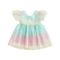 Toddler Baby Girl Rainbow Gradient Haljina s kratkim rukavima 2Y 3Y 4Y 5Y 6Y Bowknot Fluffy Mesh Tulle Tutu haljina ljetna odjeća