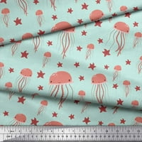 Zeleni pamučni dres pamuka Jelly & Starfish Ocean Ispis tkanina od dvorišta široko