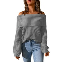 Ženski džemperi seksi od ramena dugih rukava pune boje pletena mekana gornja džemper casual labavi jesen
