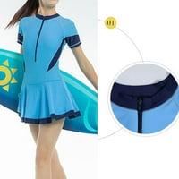 B91XZ Plus Size Spust Ljeto Slatka plus veličina čipke kratkih rukava haljina stila Djevojke kupaćih kostimih plavih, veličina 7- godina