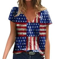 Ženski ljetni vrhovi Ležerni modni kratki rukav V rect majica na majicama prevelika američka zastava