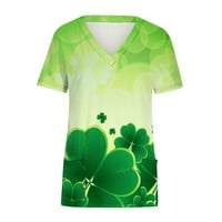 Odeerbi Day St. Patrickov piling vrhovi za žene V rect majice kratkih rukava s kratkim rukavima sa džepom zelenom