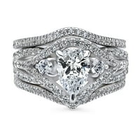 Sterling srebrni 3-kamen vjenčani prsten za vjenčanje prsten kruška CUT CUBIC ZIRCONIJA CZ Tkani prsten