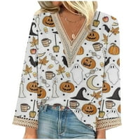 Mrigtriles Ženska košulja Bluze Casual Labave košulje Dugim rukavima Čipke za čipke Halloween Print