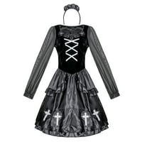 Oalirro Maxi haljina renesansne kostimi za žene plus veličine Kostimi za žene dugih rukava okrugla mreža mreža Retro haljina 70s crna l