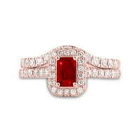 14k Rose Gold Smaragd-Cut Ruby Solitaire Set za vjenčanje 1- CTTW