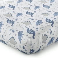 Levte Baby - Kipton kreveti krevet - set za djecu - siva, bijela i plava - dinosauri i lišće - set uključuje
