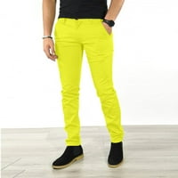 Labakihah teretni pantalone za muškarce muške casual poslovne čvrste tanke hlače pantalone na zipper džepne kašike olovke hlače hlače žuti xl