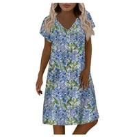 Ljetne haljine za žene V-izrez kratki rukav cvjetni haljina labava majica tunika A-line duljina koljena