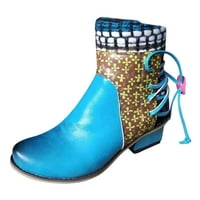 Radne čizme za žene spajanje Chunky potpetice kratke čizme Vintage spajanje okrugle cipele s kvadratnim cipelama na petu Debele pete kratke cipele Kuća za odmor Plava Veličina 4,5