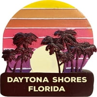 Daytona Shores Florida Trendy Suvenir Ručna oslikana smola hladnjak Magnet zalazak sunca i palma dizajn