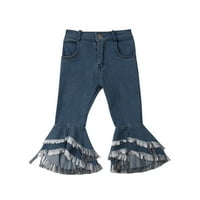 Qinghua Toddler Baby Girls Flared Pants Ruffles Tajice Bell donje pantalone traperice traperice padaju zimske odjeće Plave 4 godine