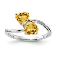Čvrsti 14K bijeli zlatni srčani simulirani citrinski prsten