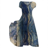 Ženska ljetna omotača Maxi haljina Crew izrez cvjetni print kratkih rukava Labava haljina plava xxl