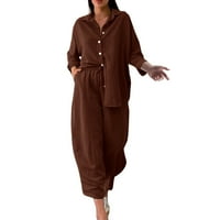 LisingTool posteljina hlače za žene retro plus veličine pamuk i košulja odijelo visoki struk odijelo