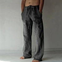 Pantalone za muškarce muške modne casual pamučne posteljine otisnute posteljine džepove čipke pantalone
