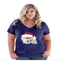 MMF - Ženska majica Plus V-izrez - Vrijeme je za božićnu mačku sa šeširom
