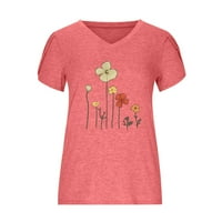 Žene ljetne vrhove Casual Petal Majice kratkih rukava slatka V rect T-majice Cvjetni grafički grafički