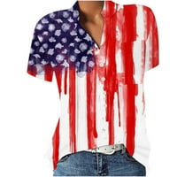 Lastesso Womens Star Striped vrhovi V-izrez američke košulje za zastave Ležerne kratke rukave 4. jula Thirt Patriotske bluze
