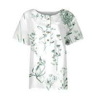 Sksloeeeeeeeeeg bluze za žene modni vintage cvijet Ispis kratkih rukava casual majica za blube ljetni boho tunički vrhovi sa džepom plus veličina, menter zelena xxxl
