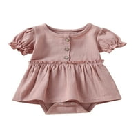 FIOMVA Djevojčica kratki rukav rukav, okrugli vrat Patchwork Dugme Dress Playsuit Pink 3- mjeseci