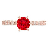 1. CT sjajan okrugli rez simulirani ruby ​​14k Rose Gold Solitaire sa Accentima prstenom SZ 7.5