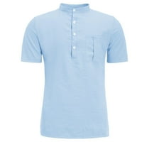 Tking modni muški ljetni novi pamučni konopci Dugme kratkih rukava Modna velika bluza - plavi 3xl