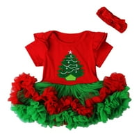 TODDLER Baby Girls Outfits Xmas Girls kratki rukav Cartoon Haljina za haljinu za glavu Božićni set Jesen