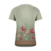 Cvjetne majice za žene Loose Fit Ležerne tipke s kratkim rukavima V izrez Grafički tunik Tees Majica
